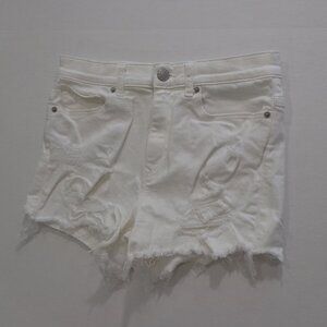 Express  White Jean Distressed Ripped High-waisted Raw Hem Shorts Women's Size 6
